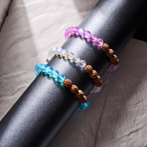 Karmisches Leuchten | Meerjungfrauenglas x Rudraksha | Mala-Armband